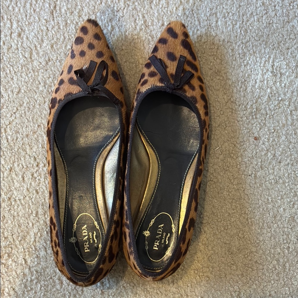 Prada Brown and Black Leopard Print Flats